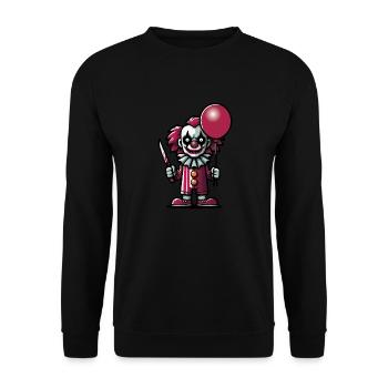Creepy Cartoon Clown with a Knife and a Balloon - Unisex Sweatshirt - black - Front - Alina (178cm) & Michal (187cm)
