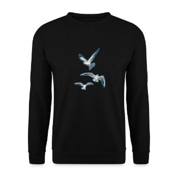 Abstrakte Möwen - Unisex Pullover - Schwarz - Vorne - Alina (178cm) & Michal (187cm)