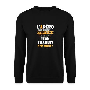 Jean-Charles Cadeau Humour jean charles - Sweat-shirt Unisexe - noir - Devant - Alina (178cm) & Michal (187cm)