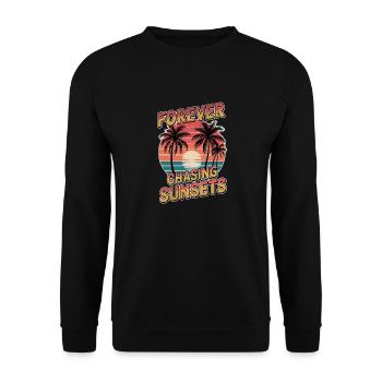 Sonnenuntergang - Palmen Urlaub - Unisex Pullover - Schwarz - Vorne - Alina (178cm) & Michal (187cm)