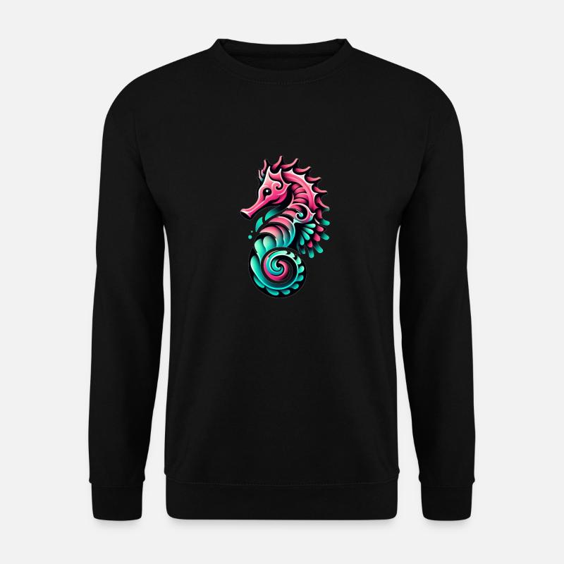 Seepferd schwimmen wild Wasser Kita Einschulung lo - Unisex Pullover - Schwarz