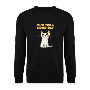 Wish you a good day, Cat - Unisex Pullover - Schwarz - Vorne - Alina (178cm) & Michal (187cm)