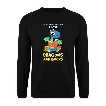 Drache Drache und Buch Drachenliebhaber Geschenk - Unisex Pullover - Schwarz - Vorne - Alina (178cm) & Michal (187cm)
