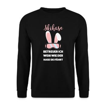 Skihase Apres Ski Skihäschen Geschenk - Unisex Pullover - Schwarz - Vorne - Alina (178cm) & Michal (187cm)