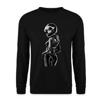 Lady Biker für eine Motorradfahrerin Bikerin - Unisex Pullover - Schwarz - Vorne - Alina (178cm) & Michal (187cm)