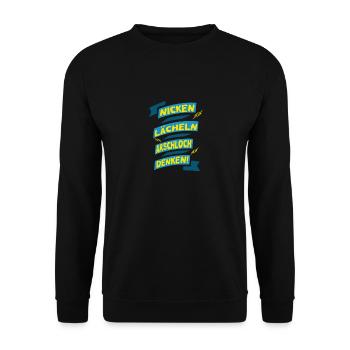 Nicken Lächeln A....loch Denken!!! - Unisex Pullover - Schwarz - Vorne - Alina (178cm) & Michal (187cm)