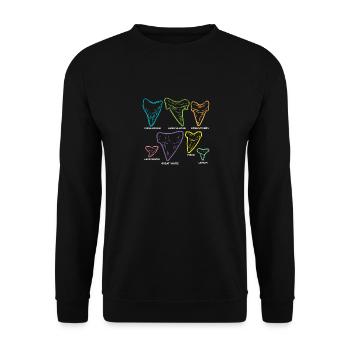 Haifischzahn-Typen Fossilienjagd - Unisex Pullover - Schwarz - Vorne - Alina (178cm) & Michal (187cm)
