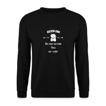 Katzen Oma Geschenkidee Rentner Katze - Unisex Pullover - Schwarz - Vorne - Alina (178cm) & Michal (187cm)
