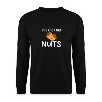 Ich habe meine Nüsse verloren - Unisex Pullover - Schwarz - Vorne - Alina (178cm) & Michal (187cm)
