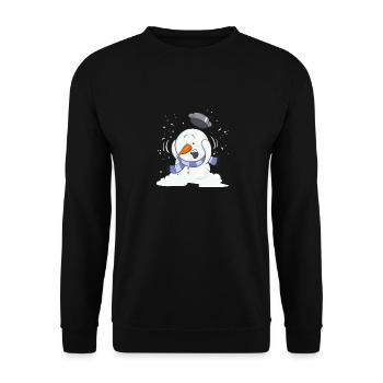 Snowsey, der kleine Schneemann, voll erschrocken. - Unisex Pullover - Schwarz - Vorne - Alina (178cm) & Michal (187cm)