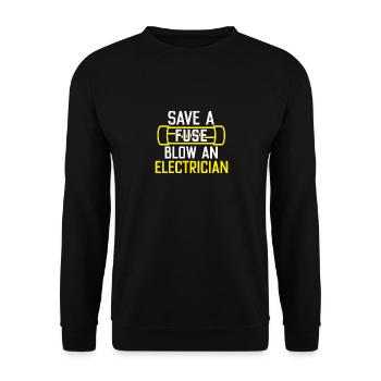Eine Sicherung retten Einen Elektriker durchbrenne - Unisex Pullover - Schwarz - Vorne - Alina (178cm) & Michal (187cm)