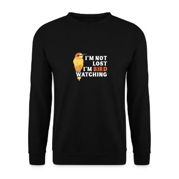 Ich beobachte Vögel - Unisex Pullover - Schwarz - Vorne - Alina (178cm) & Michal (187cm)
