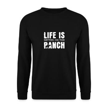 Das Leben ist besser auf der Ranch - Unisex Pullover - Schwarz - Vorne - Alina (178cm) & Michal (187cm)