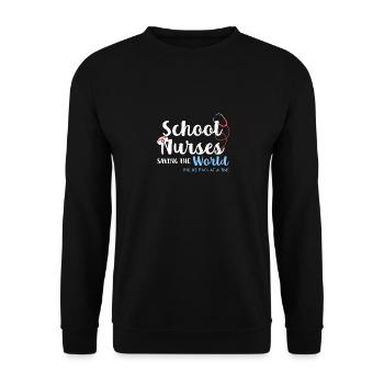 Schulkrankenschwestern retten die Welt mit einem E - Unisex Pullover - Schwarz - Vorne - Alina (178cm) & Michal (187cm)