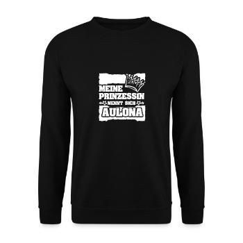 Geschenk für Aulona - Unisex Pullover - Schwarz - Vorne - Alina (178cm) & Michal (187cm)