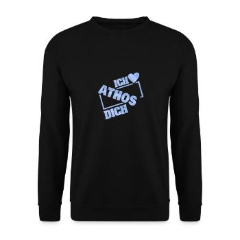 Geschenk für Athos - Unisex Pullover - Schwarz - Vorne - Alina (178cm) & Michal (187cm)