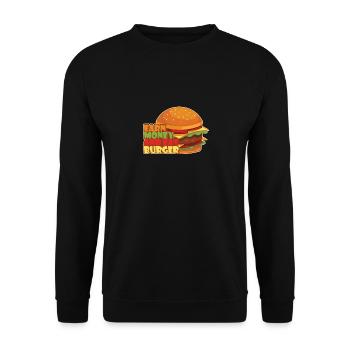 Geld verdienen und Burger essen - Unisex Pullover - Schwarz - Vorne - Alina (178cm) & Michal (187cm)