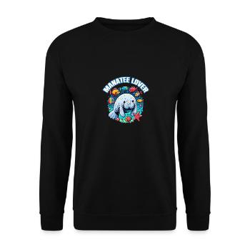 Seekuh mit vielen bunten Fischen und Seestern - Unisex Pullover - Schwarz - Vorne - Alina (178cm) & Michal (187cm)