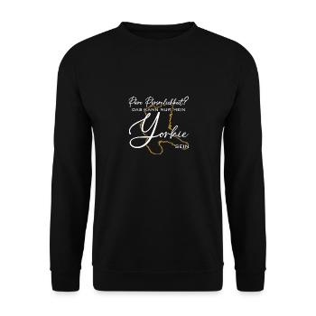 Yorkie Silhouette lustiger Spruch Schreibschrift - Unisex Pullover - Schwarz - Vorne - Alina (178cm) & Michal (187cm)