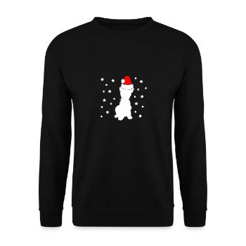 Yorkie Yorkshire Terrier mit Nikolausmütze Sternen - Unisex Pullover - Schwarz - Vorne - Alina (178cm) & Michal (187cm)