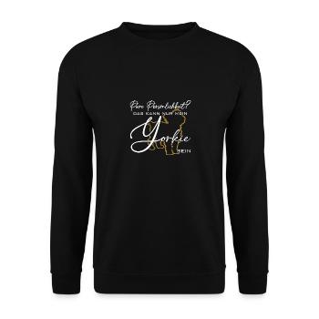 Yorkie Silhouette lustiger Spruch Schreibschrift - Unisex Pullover - Schwarz - Vorne - Alina (178cm) & Michal (187cm)