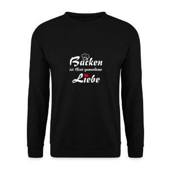 Backen ist Liebe mit Bäckermütze und Herz - Unisex Pullover - Schwarz - Vorne - Alina (178cm) & Michal (187cm)