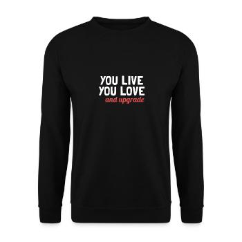 Du lebst, du lernst und du verbesserst dich - Unisex Pullover - Schwarz - Vorne - Alina (178cm) & Michal (187cm)