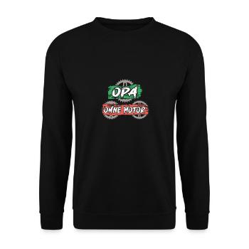 Opa fährt Fahrrad ohne Motor und Akku fitter Opa - Unisex Pullover - Schwarz - Vorne - Alina (178cm) & Michal (187cm)