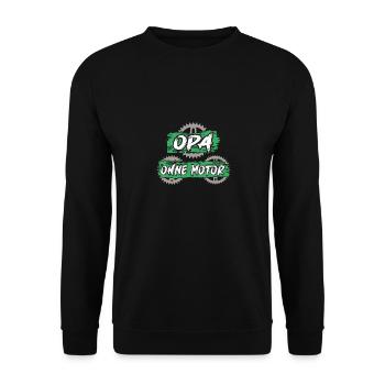 Opa fährt Fahrrad ohne Motor und Akku fitter Opa - Unisex Pullover - Schwarz - Vorne - Alina (178cm) & Michal (187cm)