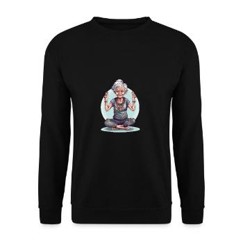Coole Yoga Oma - Meditation im besten Alter - Unisex Pullover - Schwarz - Vorne - Alina (178cm) & Michal (187cm)