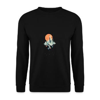 Geometrische Kristall Stadt - Surreales Artwork - Unisex Pullover - Schwarz - Vorne - Alina (178cm) & Michal (187cm)