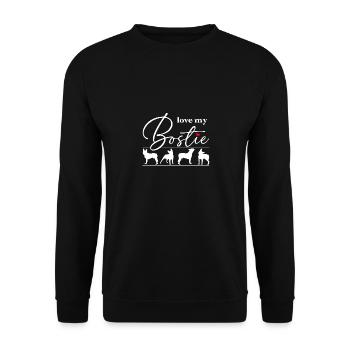 Liebe meinen Bostie Boston Terrier Silhouetten - Unisex Pullover - Schwarz - Vorne - Alina (178cm) & Michal (187cm)