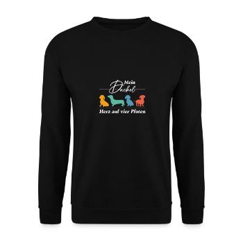 Dackel Herz auf vier Pfoten. Dackelsilhouetten - Unisex Pullover - Schwarz - Vorne - Alina (178cm) & Michal (187cm)