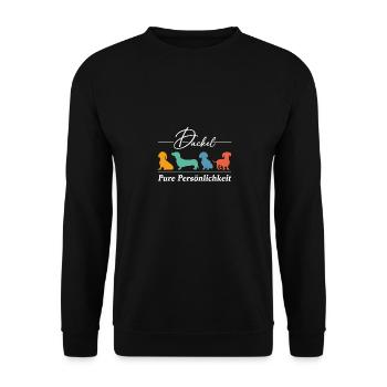 Dackel Persönlichkeit auf vier Pfoten - Unisex Pullover - Schwarz - Vorne - Alina (178cm) & Michal (187cm)