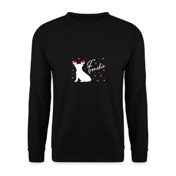 Frenchie with Santa hat and poinsettias - Unisex Sweatshirt - black - Front - Alina (178cm) & Michal (187cm)