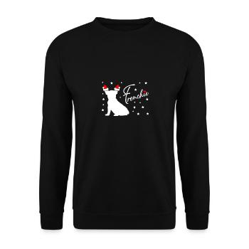 Frenchie with Santa hat and poinsettias - Unisex Sweatshirt - black - Front - Alina (178cm) & Michal (187cm)