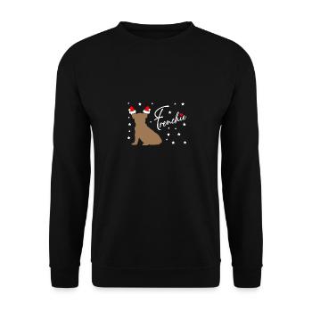 Frenchie with Santa hat and poinsettias - Unisex Sweatshirt - black - Front - Alina (178cm) & Michal (187cm)