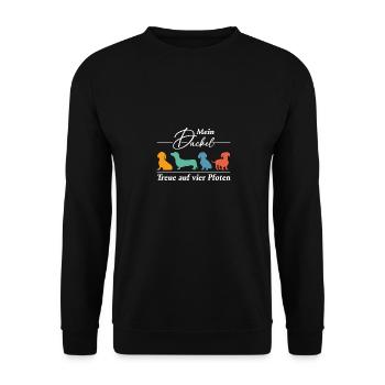 Dackel Treue auf vier Pfoten. Dackelsilhouette - Unisex Pullover - Schwarz - Vorne - Alina (178cm) & Michal (187cm)