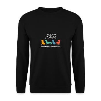 Dackel Persönlichkeit auf vier Pfoten - Unisex Pullover - Schwarz - Vorne - Alina (178cm) & Michal (187cm)