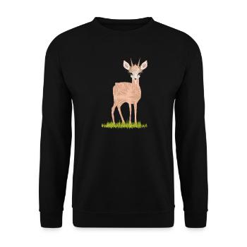 Dwarf antelope Dikdik on a green meadow - Unisex Sweatshirt - black - Front - Alina (178cm) & Michal (187cm)