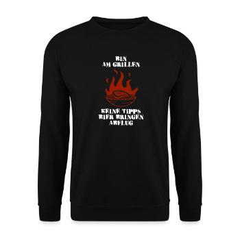 Feuer und Grillmotto für Outdoorfans - Unisex Pullover - Schwarz - Vorne - Alina (178cm) & Michal (187cm)