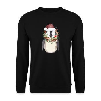 niedlicher Pinguin mit Kranz für Weihnachten - Unisex Pullover - Schwarz - Vorne - Alina (178cm) & Michal (187cm)