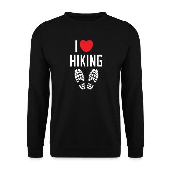 Ich Liebe Wandern Herz Statement Bergsteigen - Unisex Pullover - Schwarz - Vorne - Alina (178cm) & Michal (187cm)