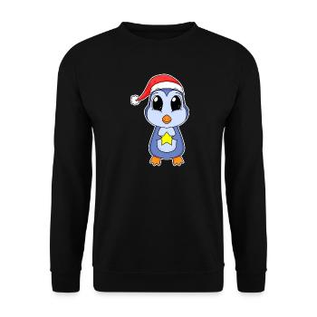 Pinguin Weihnachten - Unisex Pullover - Schwarz - Vorne - Alina (178cm) & Michal (187cm)