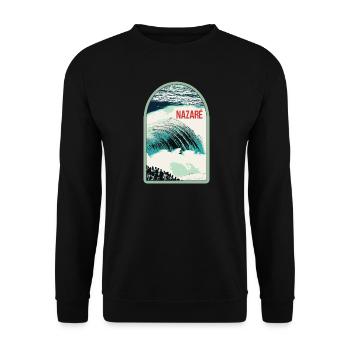 Wellen von Nazaré, Surfparadies - Unisex Pullover - Schwarz - Vorne - Alina (178cm) & Michal (187cm)