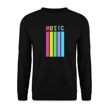 Lebendige Musiknoten auf farbigem Hintergrund - Unisex Pullover - Schwarz - Vorne - Alina (178cm) & Michal (187cm)