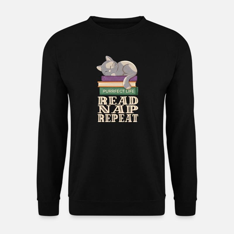 Reading, sleeping, repeating and cats - Unisex Sweatshirt - black