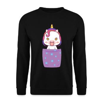 Süßes Einhorn in Brusttasche Lustig Unicorn - Unisex Pullover - Schwarz - Vorne - Alina (178cm) & Michal (187cm)