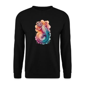  Majestätischer Bunte Echse Illustration für - Unisex Pullover - Schwarz - Vorne - Alina (178cm) & Michal (187cm)