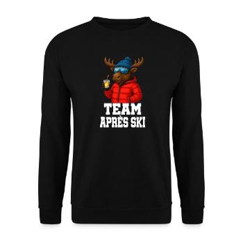 Team Après Ski - Moose with Schnapps - Party Crew - Unisex Sweatshirt - black - Front - Alina (178cm) & Michal (187cm)